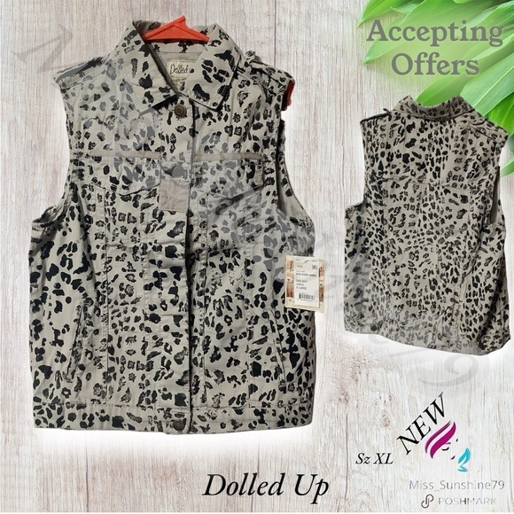 Dolled Up NEW - animal print military style Vest - hidden buttons & pockets - Picture 1 of 7